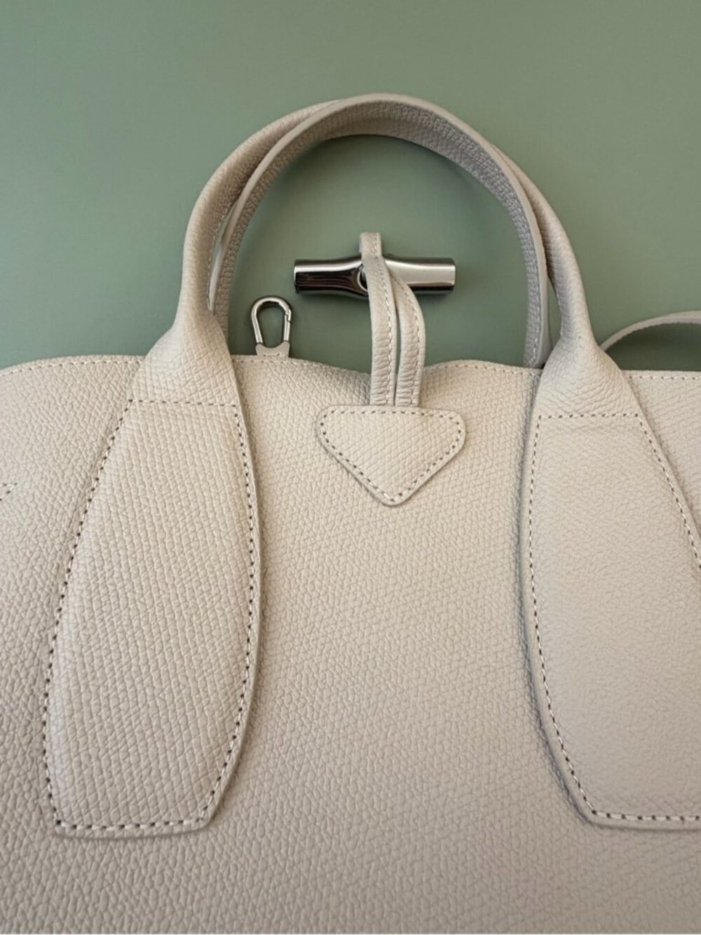 Longchamp Roseau Textured Cream Satchel with Silver Hardware - Picture 9 of 9